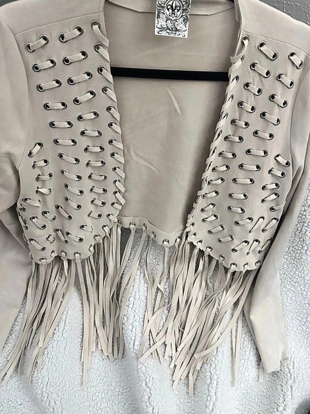 Coral Studded Fringe Jacket Beige Size Medium